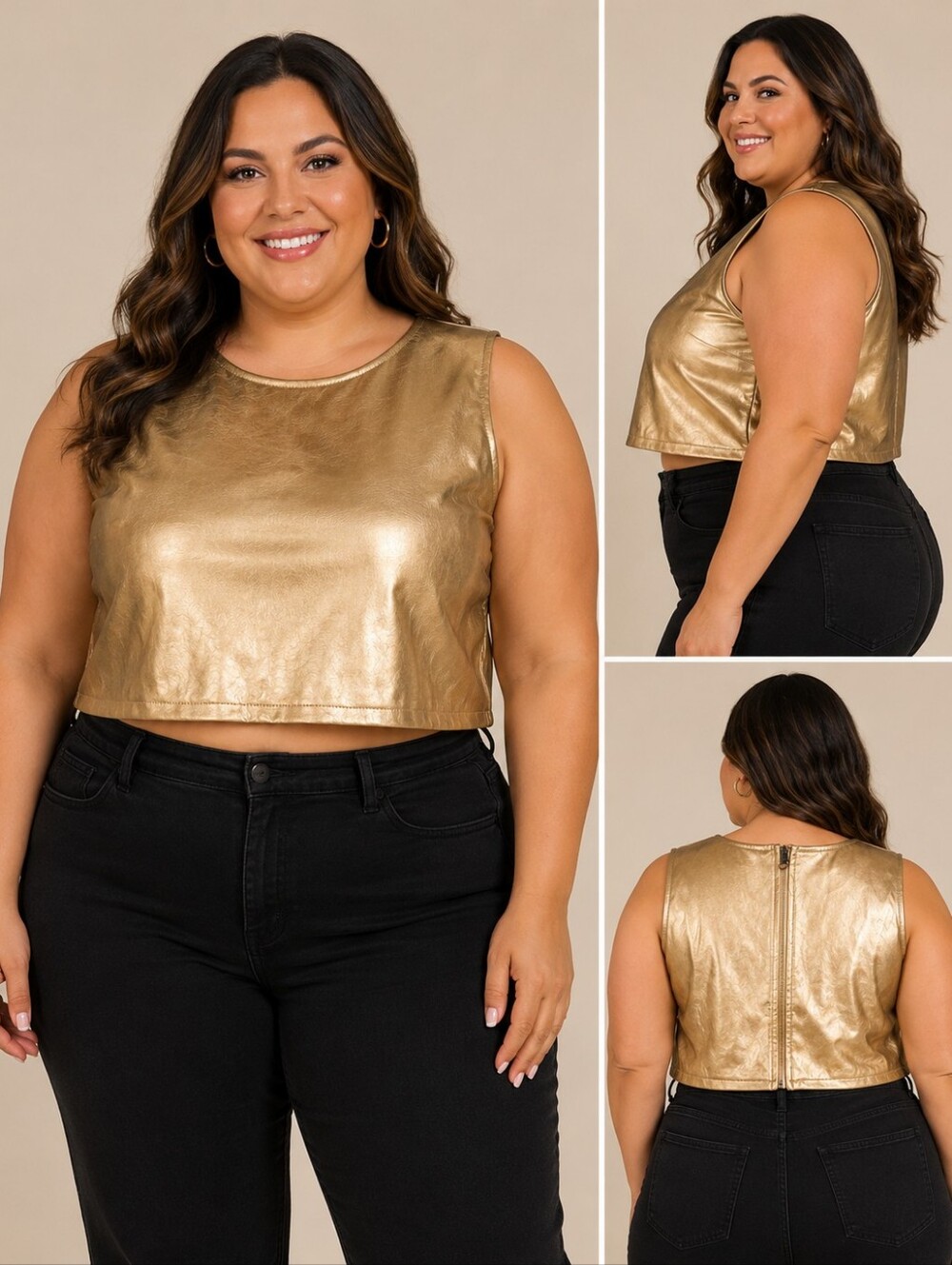 🍐Krious Metallic Gold Crop Top – Size XL